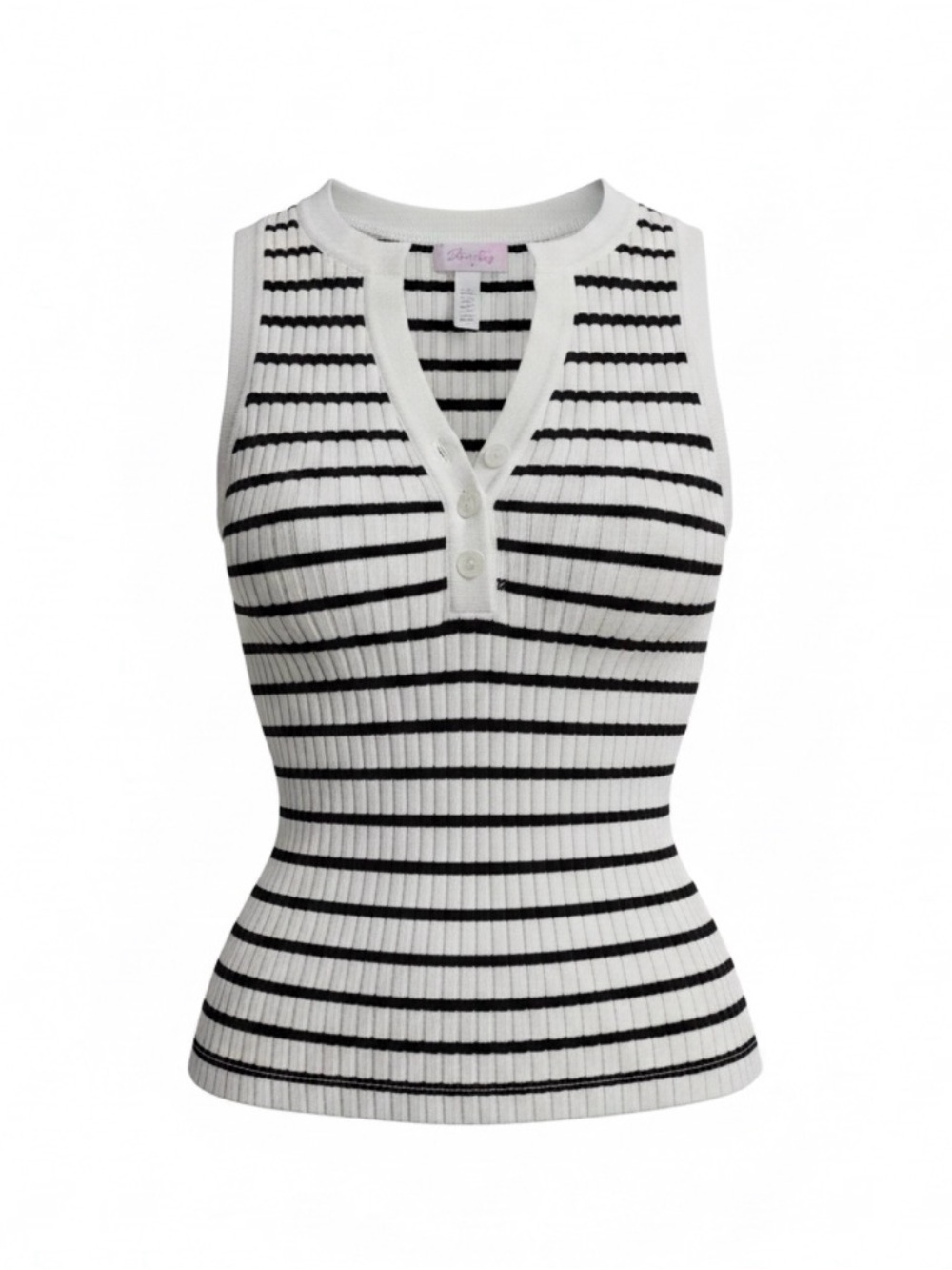 Pink Lily White & Black Striped Ribbed Henley Tank